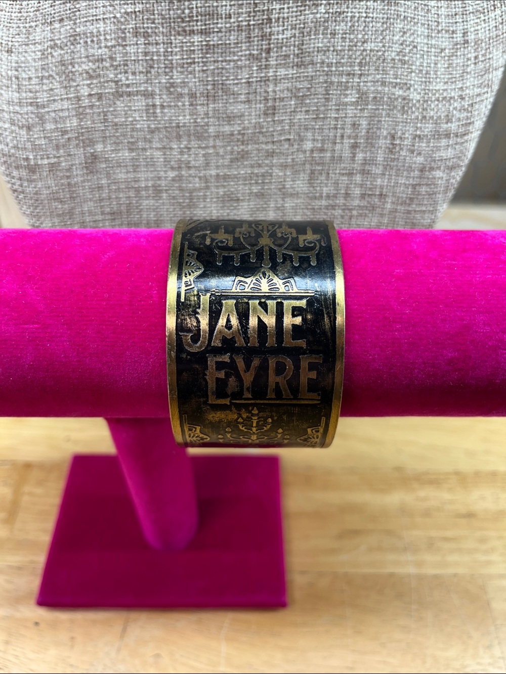 Jane Eyre Charlotte Brontë Brass Cuff Bracelet in Antique Gold - Picture 2 of 9